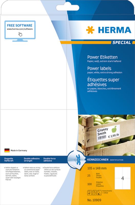 POWER etiketter, 25 ark, 105x148 mm (100 stk)