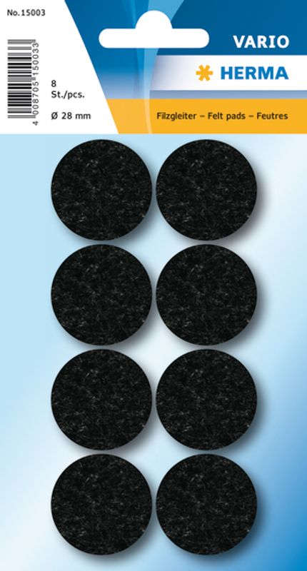 VARIO selvklebende filtknotter sort, Ø28 mm 8 stk (10 pakk)