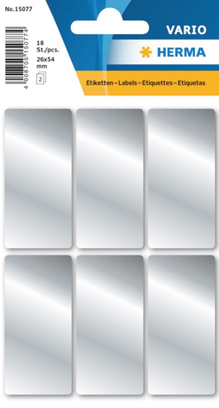 VARIO Etiketter, sølv 26 x 54 mm, 3 ark, 18 stk  (10 pakk)