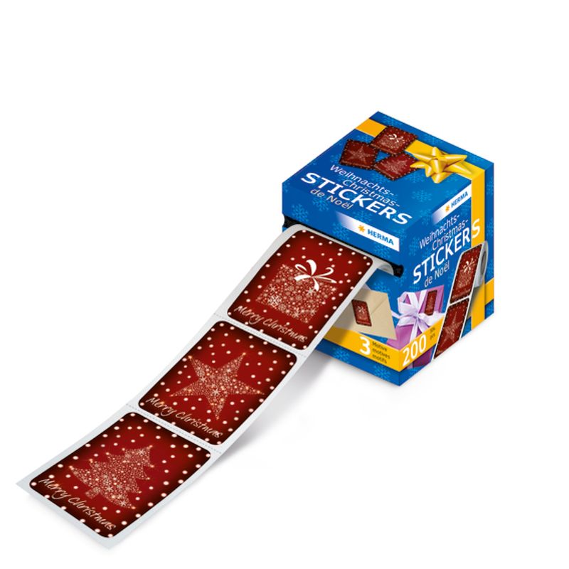 Juleetiketter, Merry Christmas, 3 motiver (200 stk)