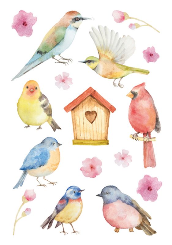 DECOR Stickers sangfugler, 3 ark (10 pakk)