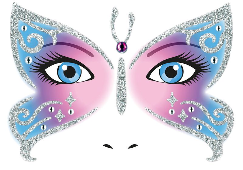 FACE ART Sticker Butterfly til ansiktet, 1 ark (5 pakk)