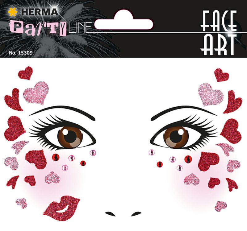 FACE ART Sticker Love til ansiktet, 1 ark (5 pakk)