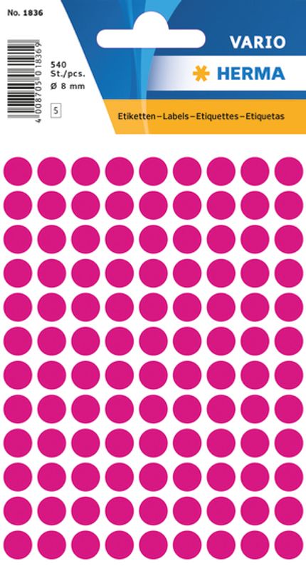 VARIO, rund, småpakning, Ø 8, pink, 540 stk (10 pakk)