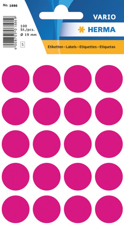 VARIO, rund, småpakning, Ø 19, pink, 100 stk (10 pakk)
