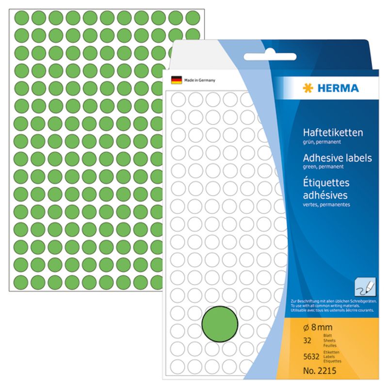 HERMA runde etiketter, Ø8 mm, grønn (5632 stk)