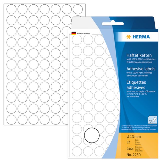 Hovedbilde HERMA runde etiketter, Ø13 mm, hvit (2464 stk)