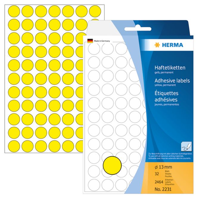 Hovedbilde HERMA runde etiketter, Ø13 mm, gul (2464 stk)