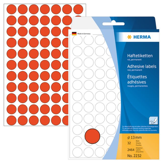 Hovedbilde HERMA runde etiketter, Ø13 mm, rød (2464 stk)