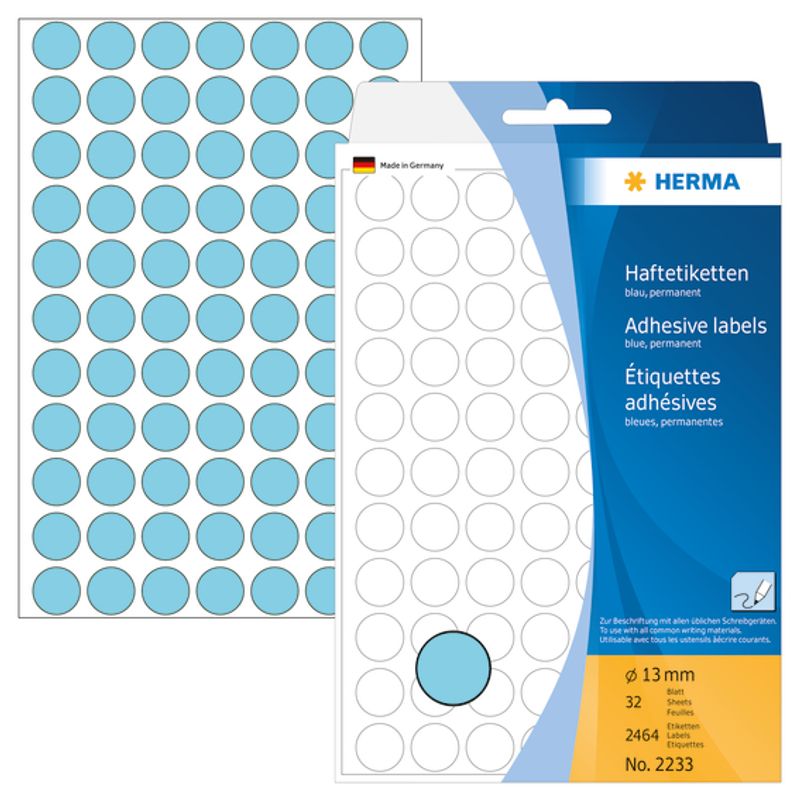 HERMA runde etiketter, Ø13 mm, blå (2464 stk)