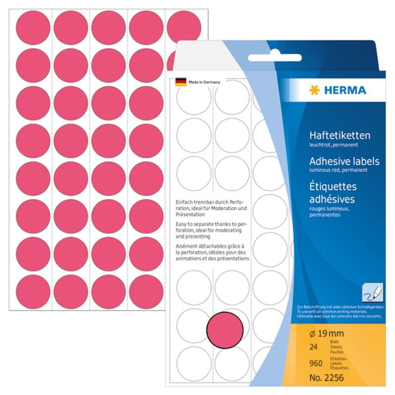 HERMA runde etiketter, Ø19 mm, lys rød (960 stk)