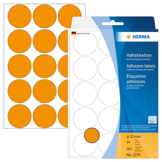 Hovedbilde HERMA runde etiketter, Ø32 mm, lys oransje (360)