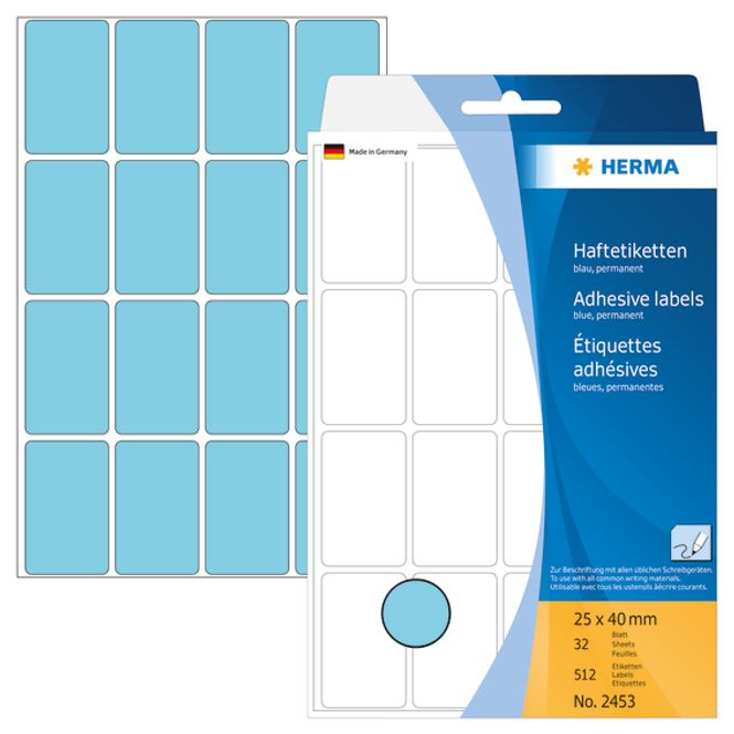 Hovedbilde HERMA fargede etiketter, blå 25x40 mm (512 stk)