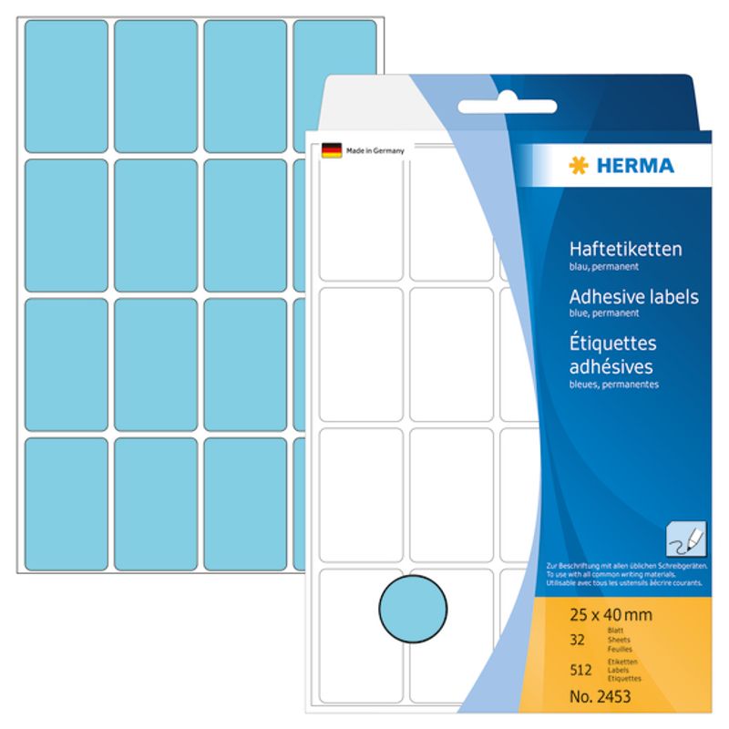 HERMA fargede etiketter, blå 25x40 mm (512 stk)