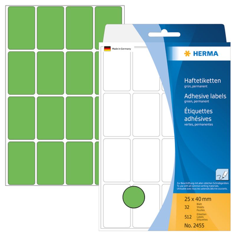 HERMA fargede etiketter, grønn 25x40 mm (512 stk)
