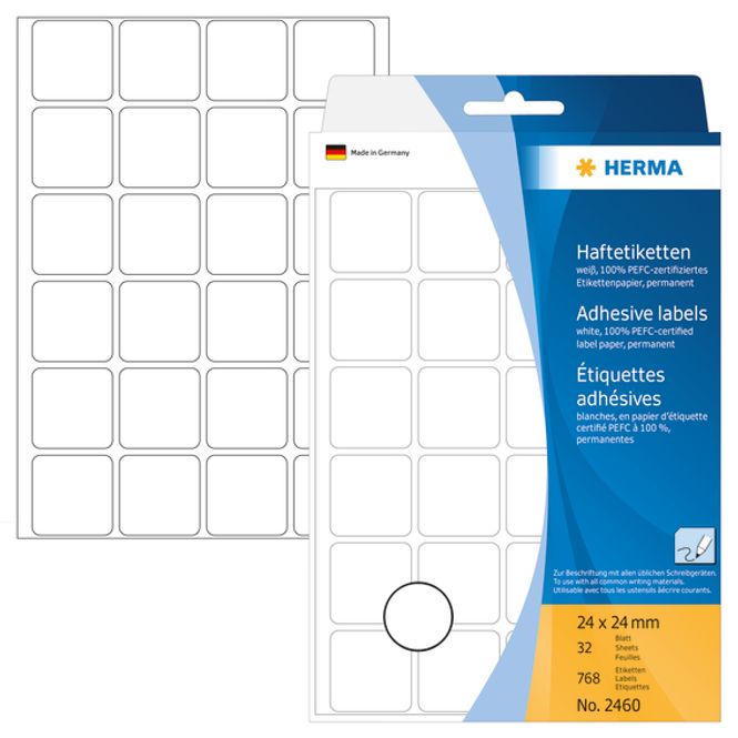 Hovedbilde HERMA standardetiketter, hvit 24x24 mm (768 stk)