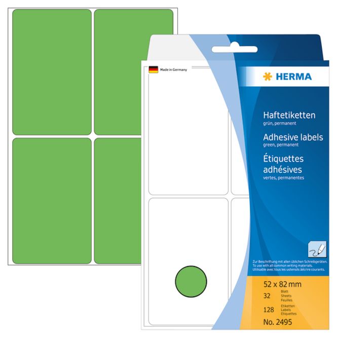 Hovedbilde HERMA fargede etiketter, grønn 52x82 mm (128 stk)