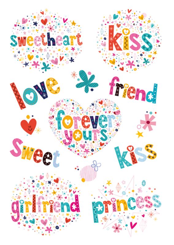 MAGIC Stickers Søte hilsener (folie), glitter, 1 ark (10 pakk)