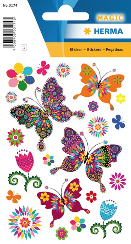 MAGIC Stickers Hippie sommerfugler, glitterfolie, 1 ark (10 pakk