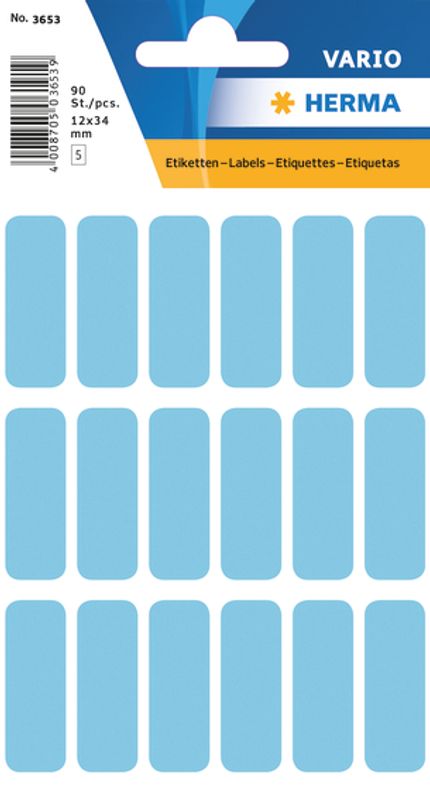 VARIO standard etiketter blå 12x34 mm, 90 stk (10 pakk)