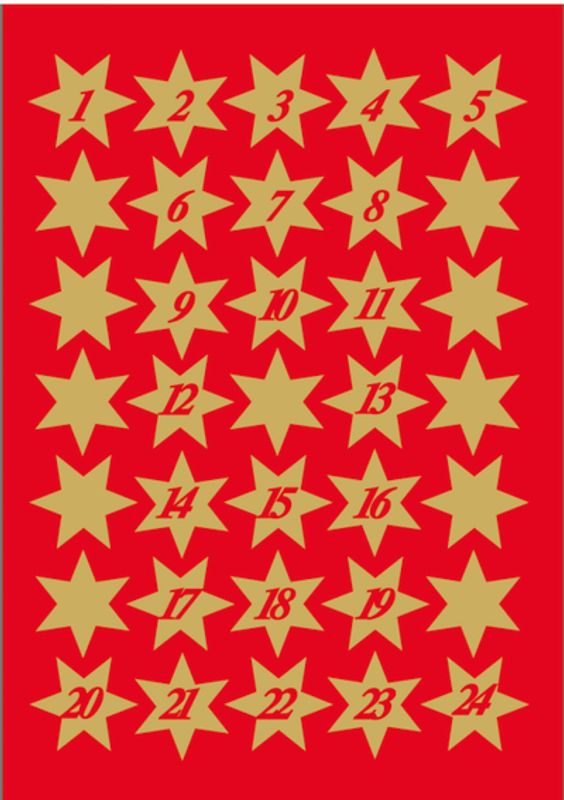 DECOR Stickers Gullstjerner julekalender, 3 ark (10 pakk)