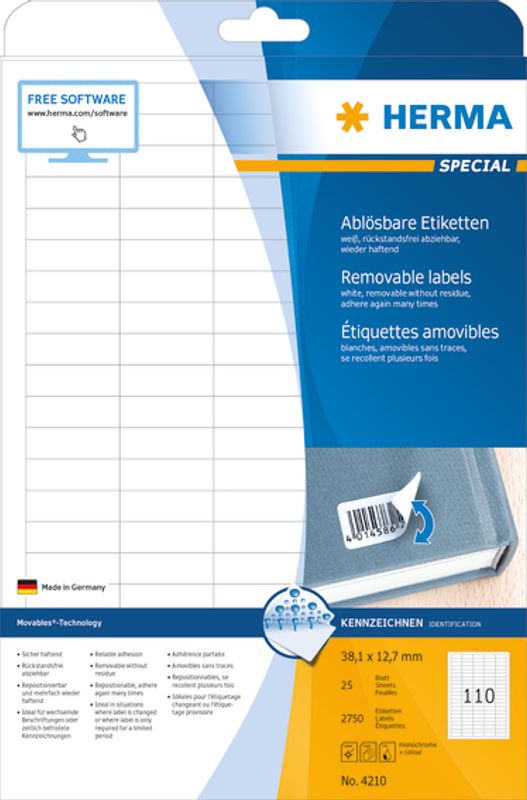 SPECIAL avtagbare etiketter, 25 ark 38.1x12.7 (2750 stk)