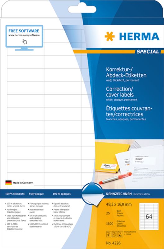 SPECIAL etiketter opak, 25 ark 48.3x16.9 mm (1600 stk)