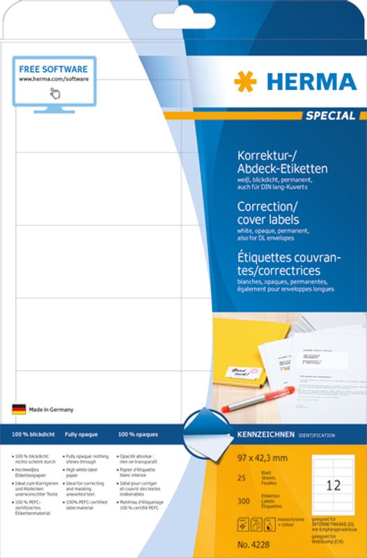 SPECIAL etiketter opak, 25 ark 96.5x42.3 mm (300 stk)