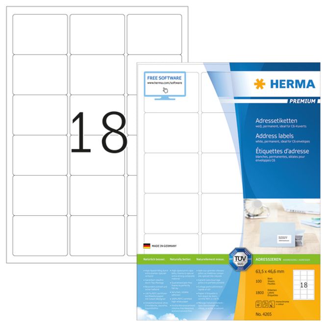 Hovedbilde PREMIUM adresseetiketter, 100 ark 63.5x46.6 (1800 ...