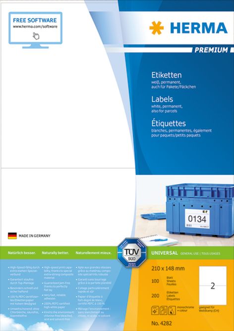 Hovedbilde PREMIUM universaletiketter, 100 ark 210x148 (200 ...