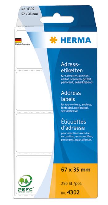 Hovedbilde Adresseetiketter i bane, til skrivemaskin 67x35 ...