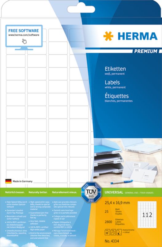 PREMIUM universaletiketter, 25 ark 25.4x16.9 (2800)