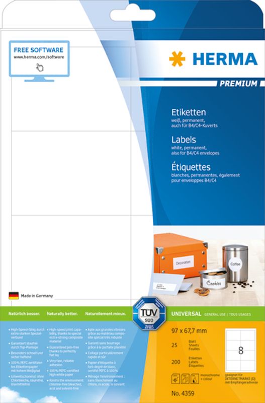 PREMIUM universaletiketter, 25 ark 96.5x67.7 (200)