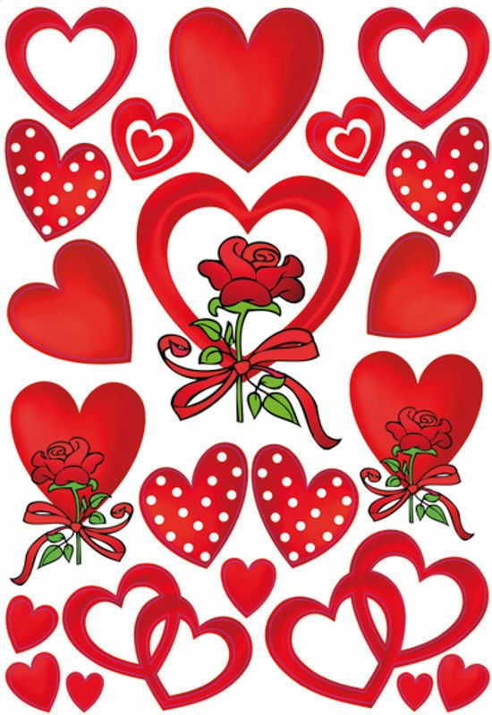 DECOR Stickers Hjerter og roser, 3 ark (10 pakk)