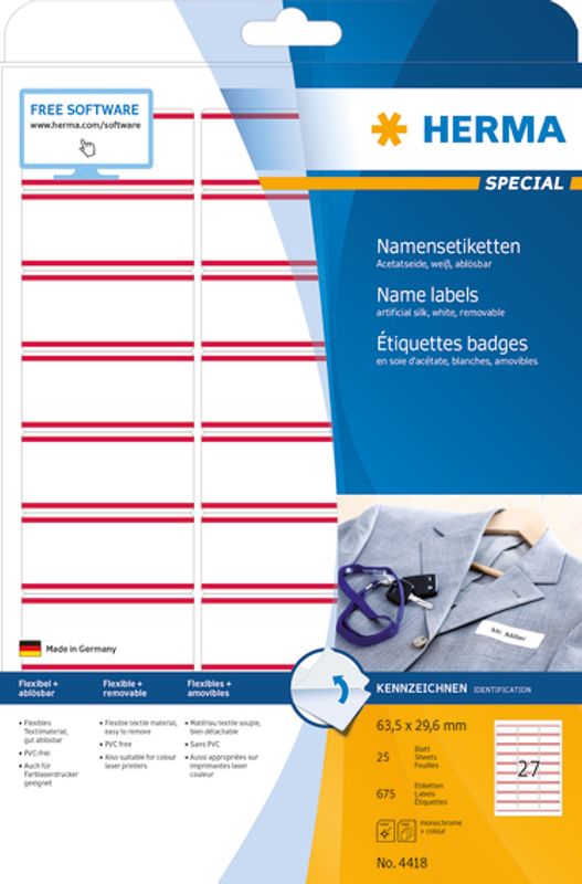 SPECIAL stoffetiketter 25 ark 63.5x29.6 rød kant (675 stk)