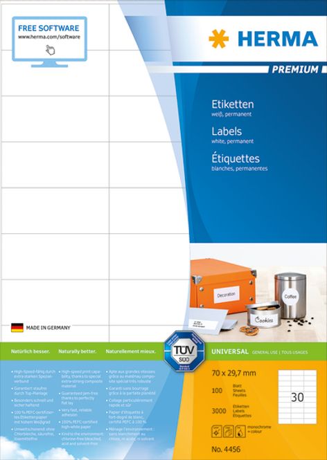 Hovedbilde PREMIUM universaletiketter, 100 ark 70x29.7 ...