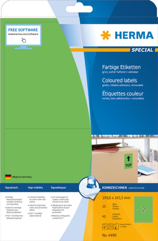 SPECIAL fargede etiketter 20ark 199.6x143.5 grønn (40 stk)