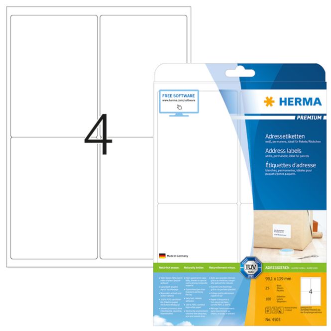 Hovedbilde PREMIUM adresseetiketter, 25 ark 99,1x139 (100 ...