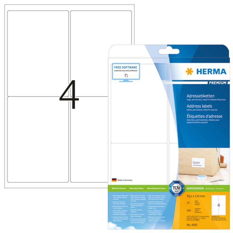 PREMIUM adresseetiketter, 25 ark 99,1x139 (100 stk)