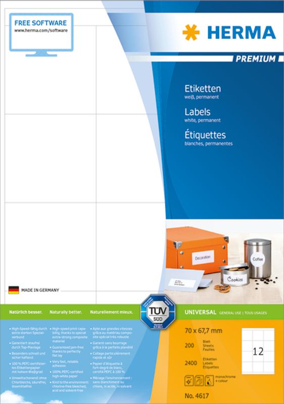 PREMIUM universaletiketter, 200ark 70x67.7 (2400 stk)