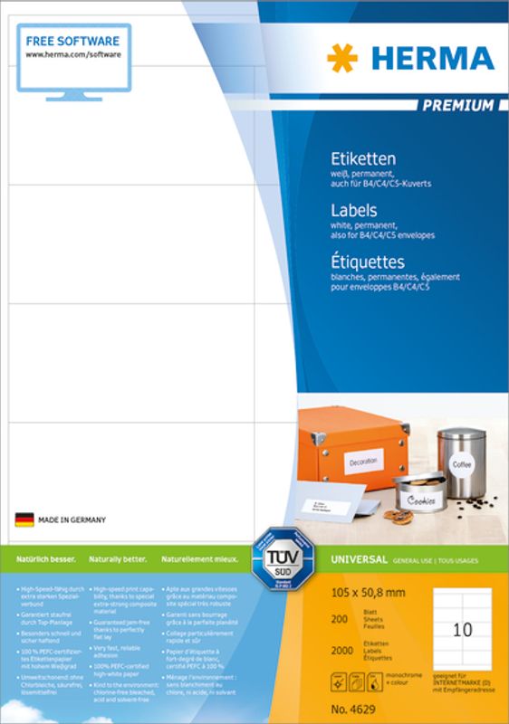 PREMIUM universaletiketter, papir, 200 ark 105x50.8 (2000 stk)