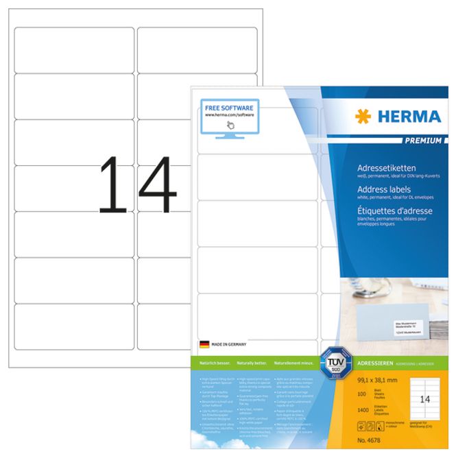 Hovedbilde PREMIUM adresseetiketter, 100 ark 99.1x38.1 (1400 ...