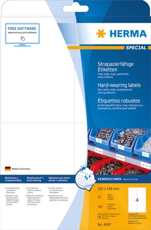 SPECIAL slitesterke etiketter 25 ark 105x148 (100 stk)