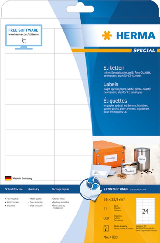 InkPrint fotokvalitet etiketter 25 ark 66x33.8 (600 stk)