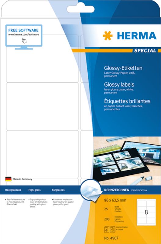 SPECIAL Glossy-etiketter, 25 ark 96x63.5 (200 stk)