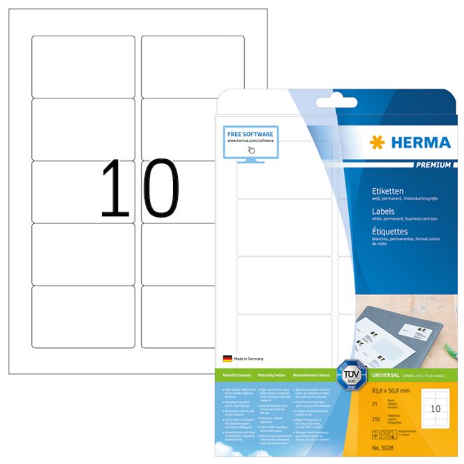 Hovedbilde PREMIUM universaletiketter, papir, 25 ark ...