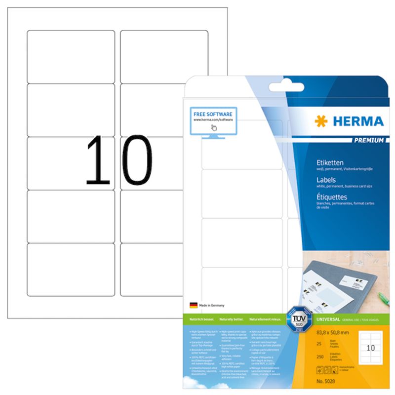 PREMIUM universaletiketter, papir, 25 ark 83.8x50.8 (250 stk)