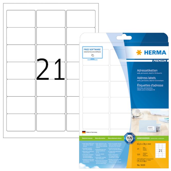 Hovedbilde PREMIUM adresseetiketter, 25 ark 63.5x38.1 (525 ...
