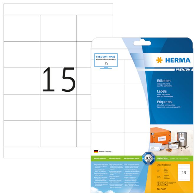 Hovedbilde PREMIUM universaletiketter, papir, 25 ark 70x50.8 ...