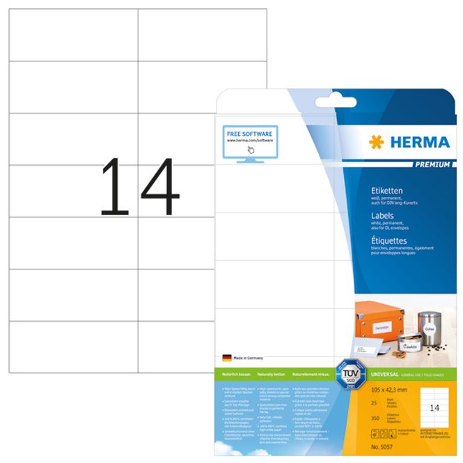 Hovedbilde PREMIUM universaletiketter, papir, 25 ark ...